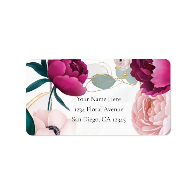 Pink Peony Eucalyptus Garden Floral Glam Wedding  Label (Front)