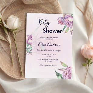 Pink Peony Floral Baby Shower Invitation