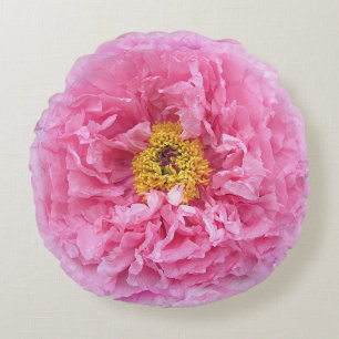 Pink Peony Floral Botanical Round Pillow