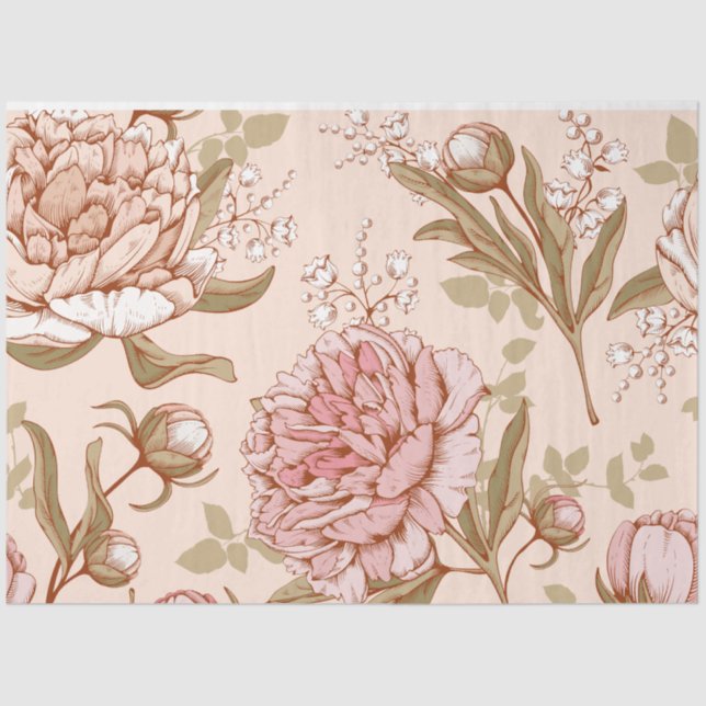 Pink peony floral decoupage  tissue paper (Front)
