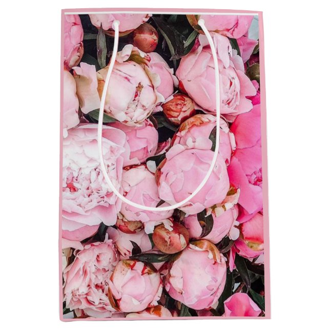Pink Peony Floral Design Medium Gift Bag (Front)