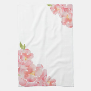 Pink peony floral garden watercolor kitchen towel