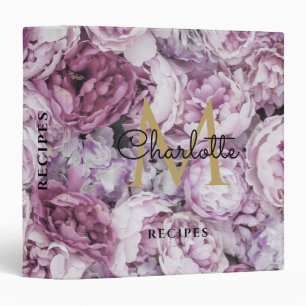Pink Peony Floral Gold Monogram Recipe Binder