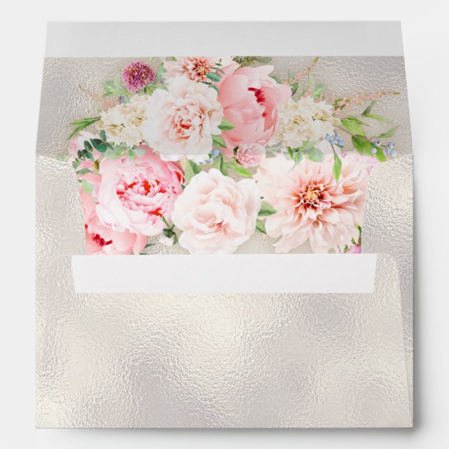 Pink Peony Floral Gold Script & Frame Envelope (Back (Bottom))
