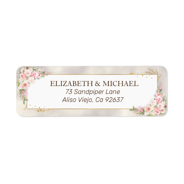 Pink Peony Floral Gold Script Retourner l'adresse (Devant)