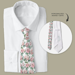 Pink Peony Floral Groomsmen  Tie