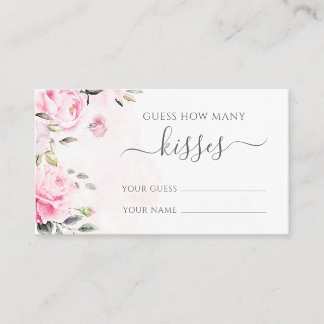 Pink Peony Floral Guess How Many Kisses Game Card (Front)