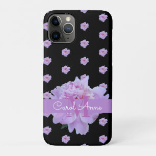 Pink Peony Floral  Monogram Purple Black  iPhone 11 Pro Case