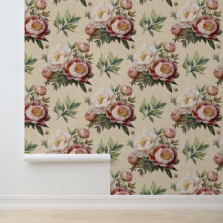 Pink Peony Floral On Cream Texture Wallpaper