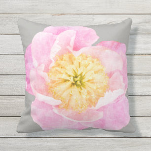 Pink Peony Floral Outdoor Pillow