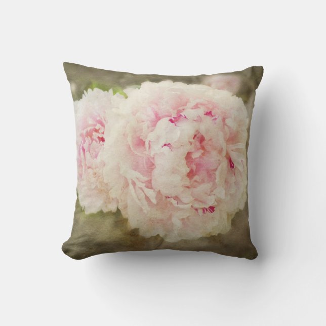 Pink Peony Floral Outdoor Pillow (Front)