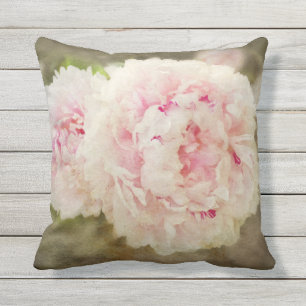 Pink Peony Floral Outdoor Pillow