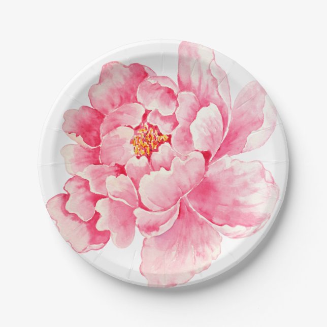 Pink Peony Floral Paper Plate (Front)