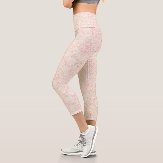 Pink Peony Floral Pattern Capri Leggings (Left)