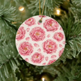 Pink Peony Floral Pattern Ceramic Ornament