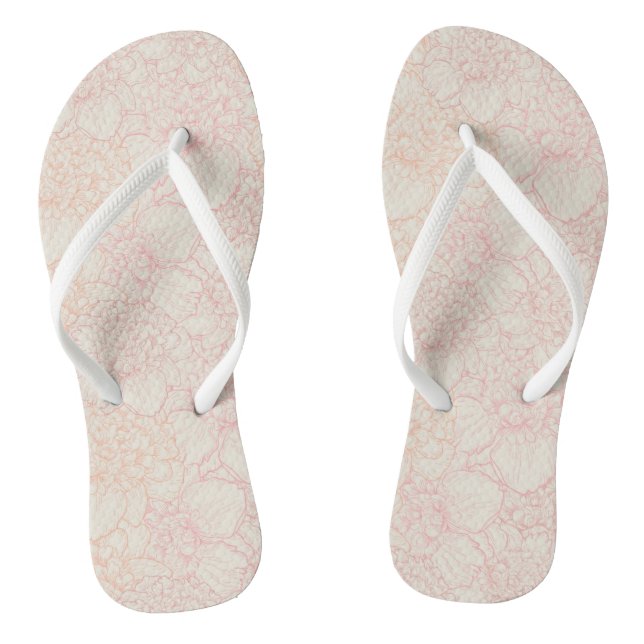 Pink Peony Floral Pattern Flip Flops (Footbed)