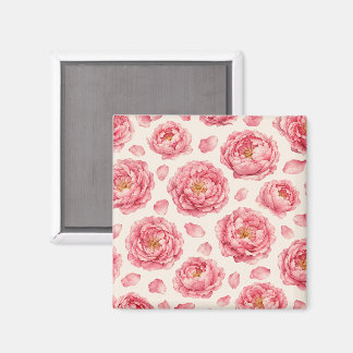 Pink Peony Floral Pattern Magnet