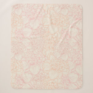 Pink Peony Floral Pattern Sherpa Blanket