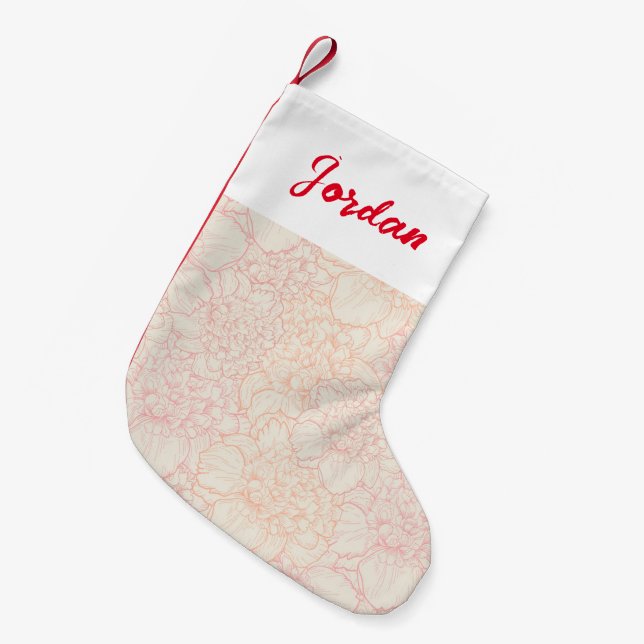 Pink Peony Floral Pattern Small Christmas Stocking (Front (Hanging))