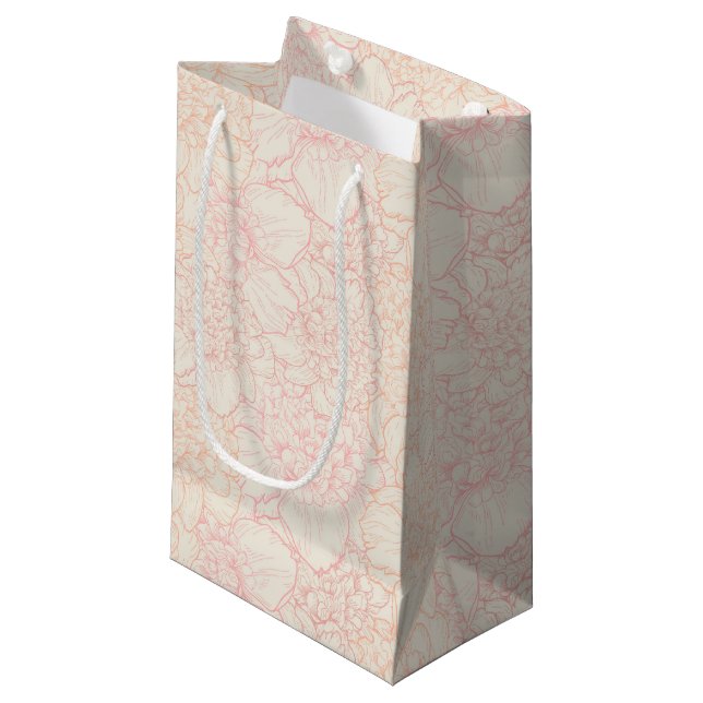 Pink Peony Floral Pattern Small Gift Bag (Front Angled)