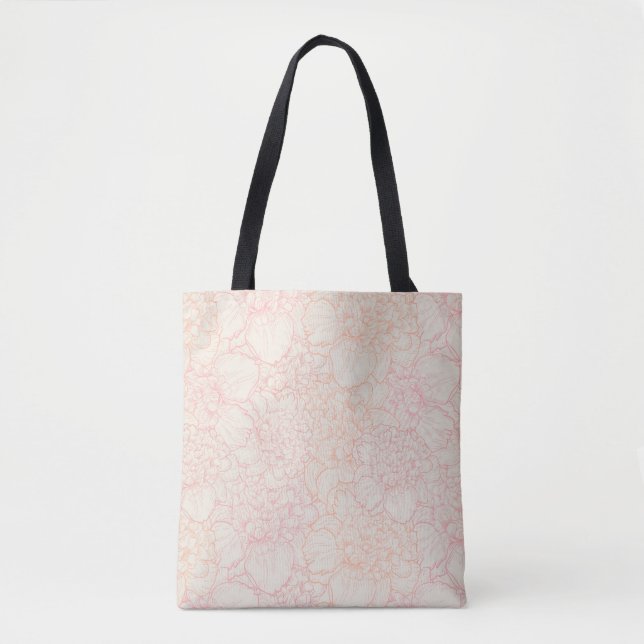 Pink Peony Floral Pattern Tote Bag (Front)