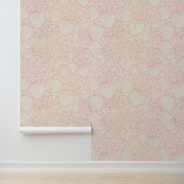 Pink Peony Floral Pattern Wallpaper (Application)