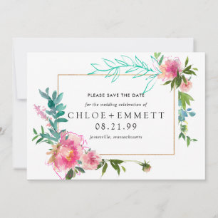 Pink Peony Floral Save the Date Invitation