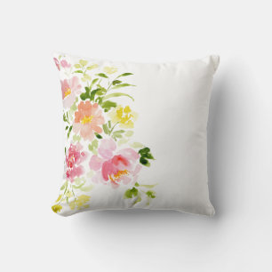 Pink peony floral watercolor throw pillow