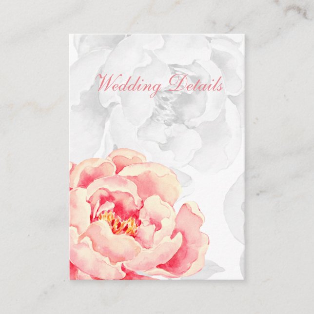Pink Peony Floral wedding details Enclosure Card (Front)