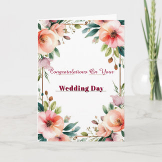 Pink Peony Floral Wedding Wishes Greeting Card 💍