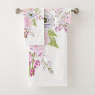 Pink Peony Floral WhimsicalArtwork™ Bath Towel Set