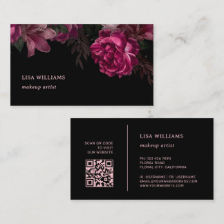 Pink Peony Flower Black Business Card