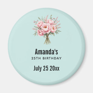 Pink Peony Flower Bouquet Birthday Party Date Magnet