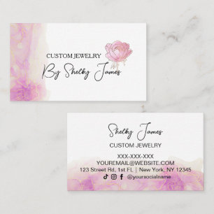 Pink Peony Flower Business Card