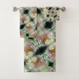 Pink Peony Flower Centre Pattern Bath Towel Set