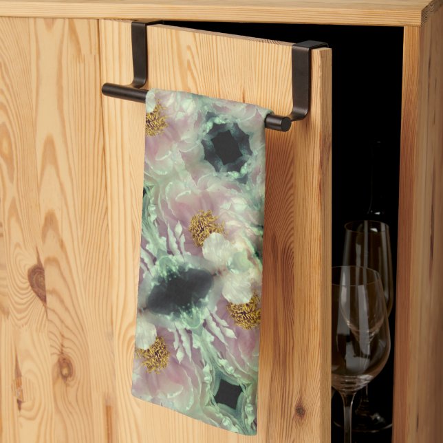 Pink Peony Flower Centre Pattern    Kitchen Towel (Thirds Fold)