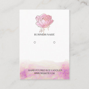 Pink Peony Flower earrings display Business Card