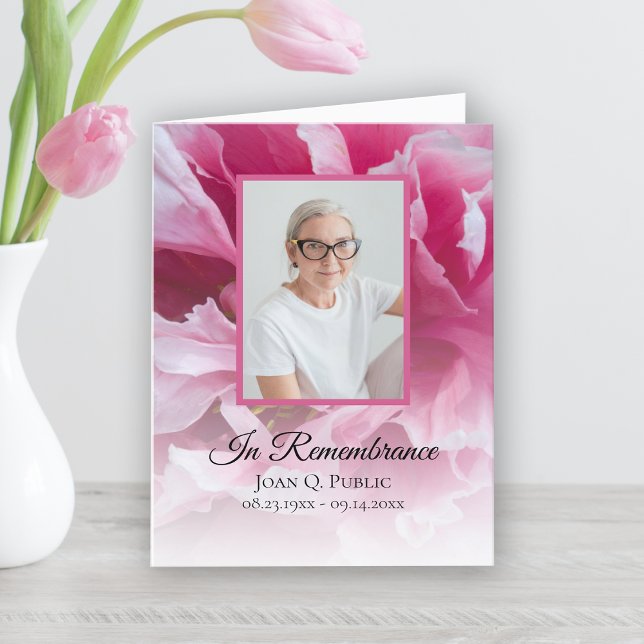 Pink Peony Flower Funeral Memorial Sympathy Thank You Card (Creator Uploaded)