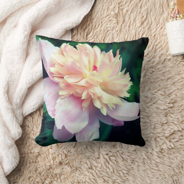 Pink Peony Flower In Bloom Close Up  Throw Pillow (Blanket)