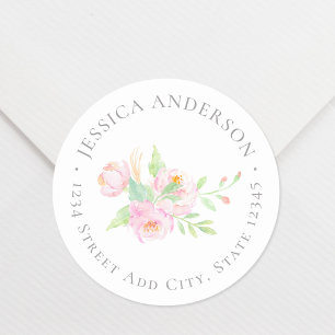Pink Peony Flower Return Address Classic Round Sticker