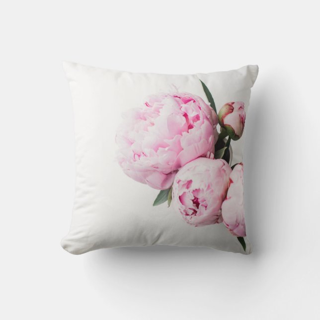 Pink Peony Flower Throw Pillow (Front)