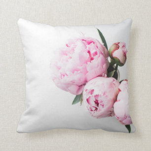 Pink Peony Flower Throw Pillow