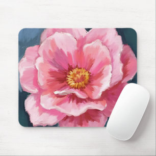 Pink Peony Flower Watercolor Floral Painted Mouse Pad