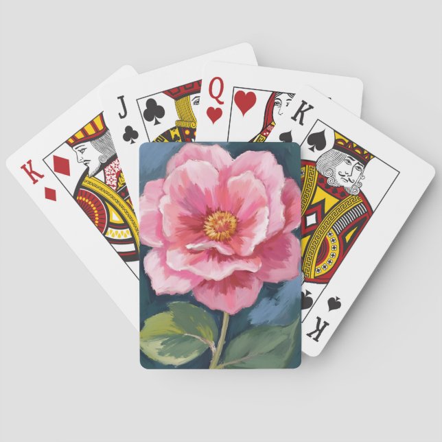 Pink Peony Flower Watercolor Floral Playing Cards (Back)