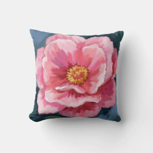 Pink Peony Flower Watercolor Floral Throw Pillow
