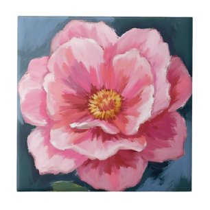 Pink Peony Flower Watercolor Floral Tile