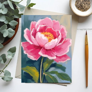 Pink Peony Flower Watercolor Painting Postcard