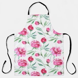 Pink peony flower watercolor seamless pattern apron