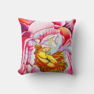 Pink peony flower watercolor throw pillow