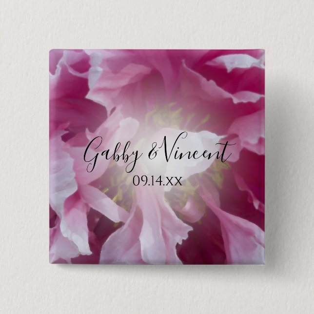 Pink Peony Flower Wedding 2 Inch Square Button (Front)